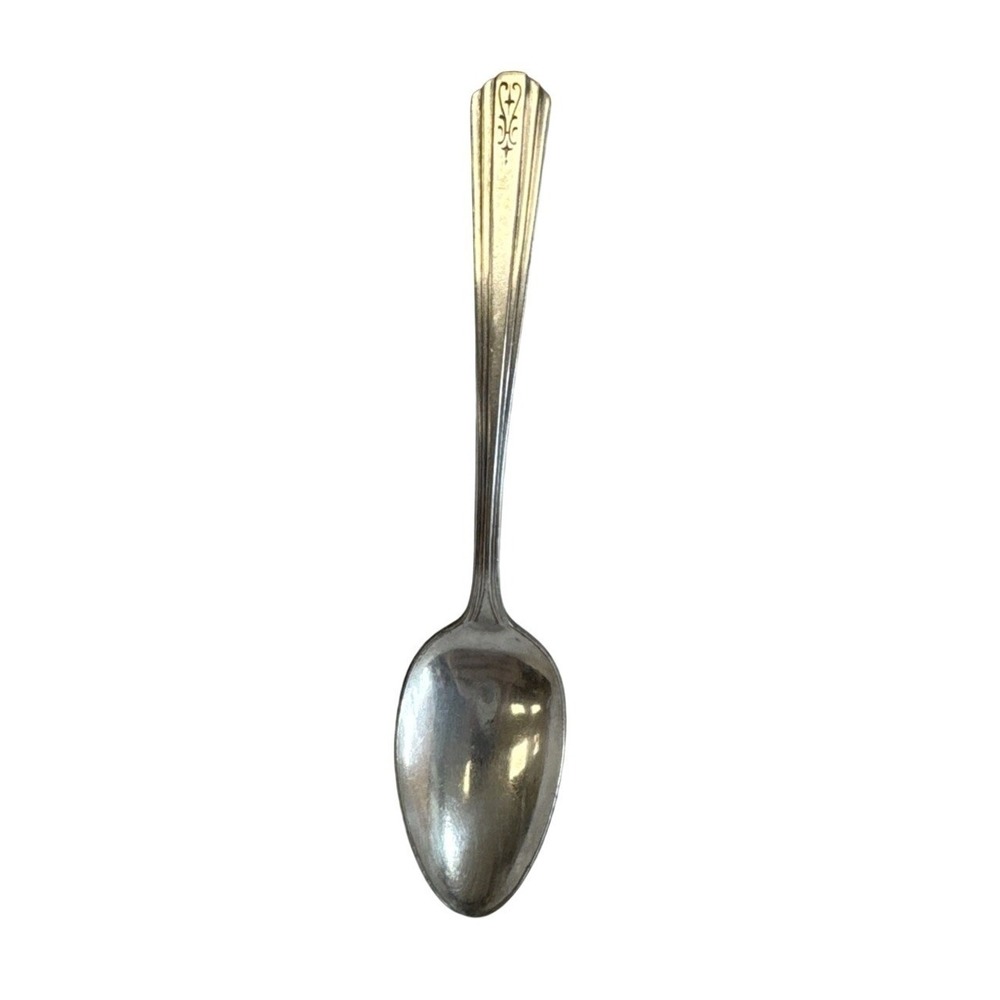 Avon Silver Plate Demitasse Spoon Art Deco Scroll Pattern 4 Inch Vintage‎